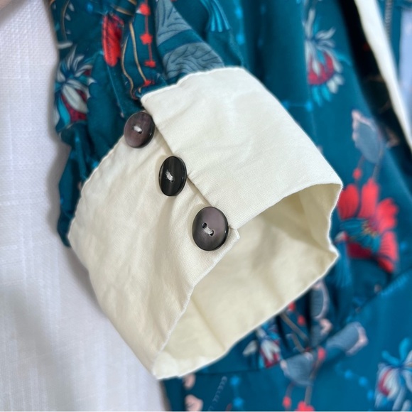 Unique Vintage Teal & Red Floral Chain Print Retro Swing Dress Size M - Picture 8 of 16